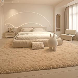 8x10 Area Rugs Living Room, Beige Large Plush Fluffy Bedroom Carpet, Non-Slip Upgraded Indoor Thick Soft Rug, Modern Plush Carpet Suitable for Kids Home Decor Aesthetics Dorm.