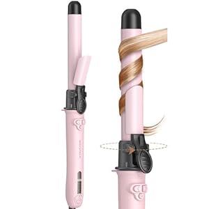 Wavytalk Rotating Curling Iron, 1 Inch Automatic Waver for Effortless Waves up to 430℉ with Home Button, Pale Pink