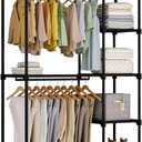 Simple Deluxe Clothes Rack, Heavy Duty Clothing Rack, 4-Shelf Portable Adjustable Wardrobe Closet with Hanging Rods, 43.8" W x 15.7" D x 64.9" H, Black