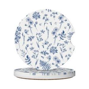 Bees Boho Florals Car Coasters, 2PCS Universal Anti-Slip Car Accessories, 2.56in Ceramic Cup Holders with Finger Notch