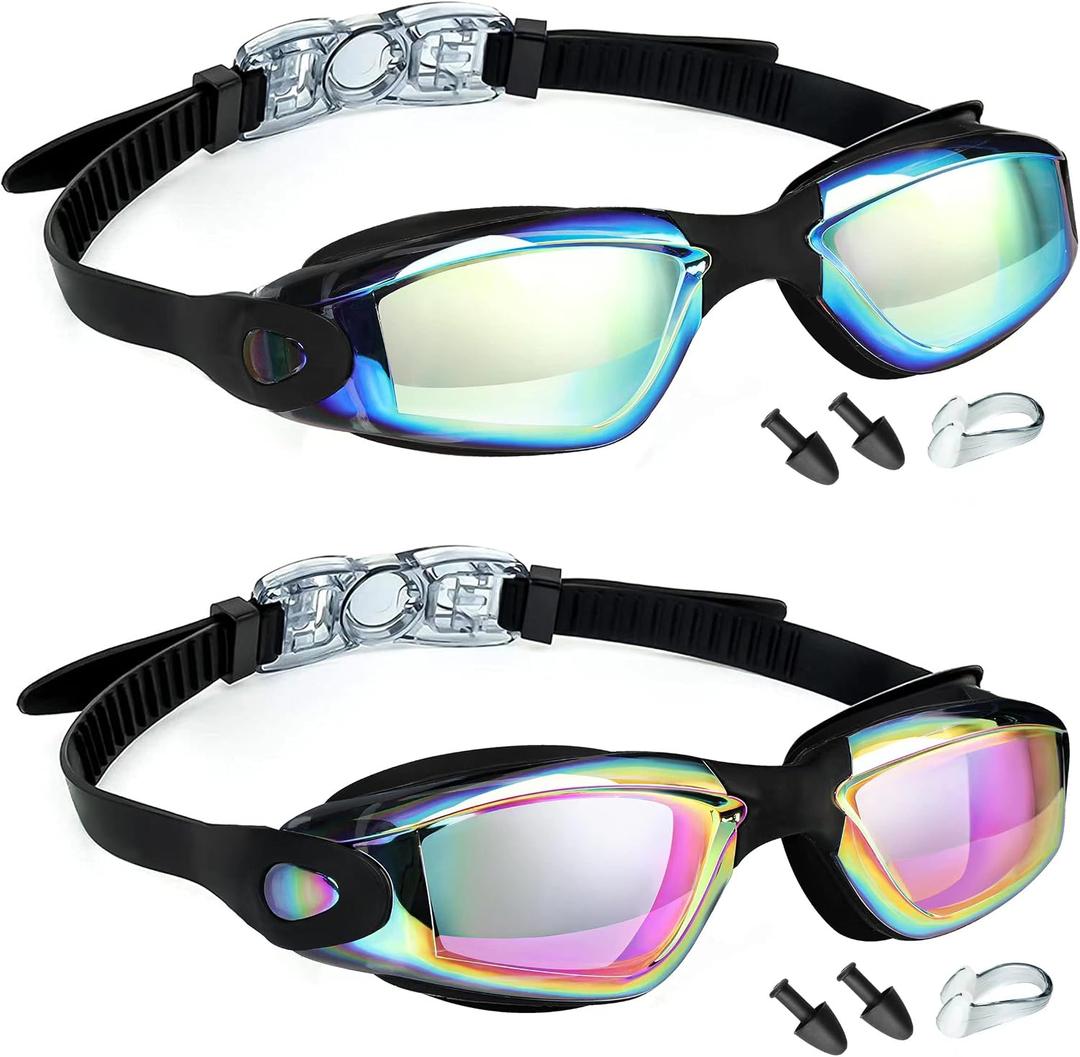 LOCONHA Swim Goggles, 2 Pack Swimming Goggles Anti Fog No Leaking For Adult Women Men Youth (Black, M)