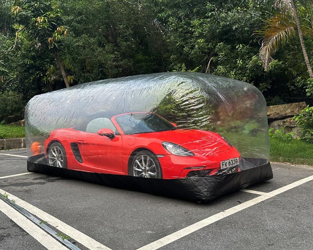 Portable Inflatable Car Cover Garage Tent Airtight Ultimate Shield Outdoor/Indoor Car Bubble Vehicle Shelter for Car Parking Painting Washing and Storage (Transparent+Black, 4.3m L1.83m W1.52m H)