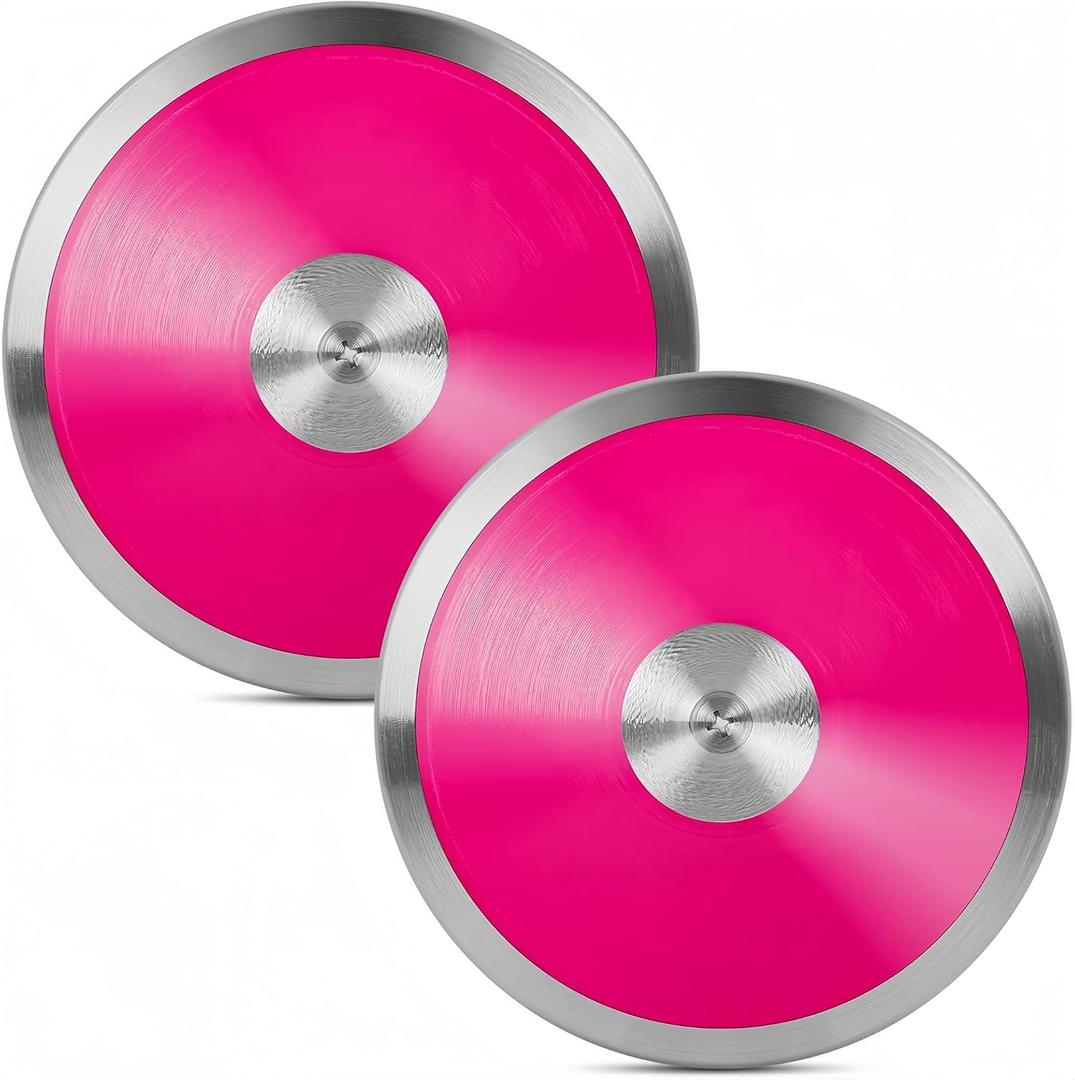 2 Pack 1kg Sports Training Discus for Track and Field, Nylon Practice Discus with Smooth Steel Rim and Center, 1 kg Boys Girls Women Men Discuses Throwing Equipment for Outdoor Beginners (Pink)