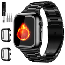 Compatible with Apple Watch Band 49mm 46mm 44mm 45mm 42mm 40mm 38mm 41mm, Stainless Steel iWatch Bands with 2 Pack Tempered Glass Screen Case for Series 10/9 Ultra 2 8/7/6/5/4/3/2/1/SE for Men