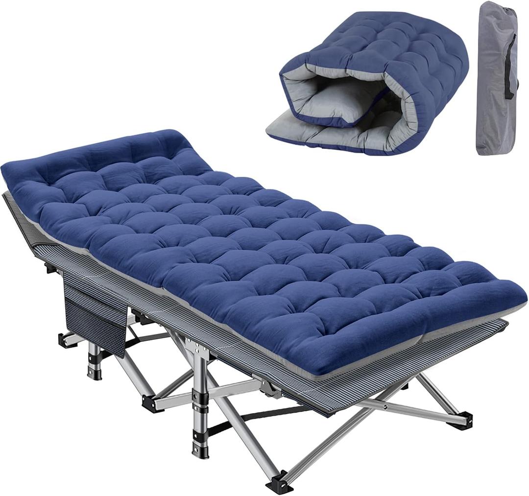 Slsy Oversized XXL Folding Camping Cot for Adults with Pad, Padded Portable Sleeping Cots, Camp Bed with Carry Bag for Outdoor Travel, Beach, Hiking