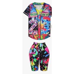 80s 90s Outfit for Women, Unisex Hip Hop Costume Baseball Jersey Shirt Yoga Pants Bucket Rapper Accessories XL, Splash Black