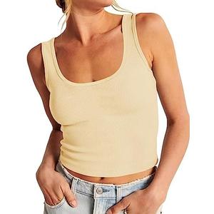 Artfish Women's Scoop Neck Sleeveless Knit Ribbed Fitted Casual Crop Tank Top, Size Small