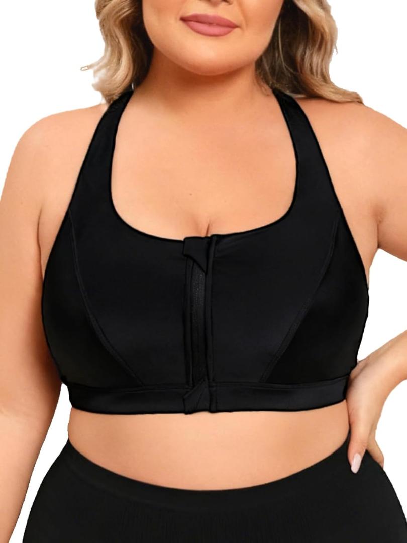 Womens Sports Bra Bikini Top for Large Bust Push Up Swim Tops Bathing Suit Bra Swimsuit Top (Black)