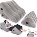 SAHEYER Inflatable Bed Wedge Pillow Set, 2 PCS Post Surgery Support Pillow for Back, Knees, Leg Pain Relief, Adjustable Sitting Pillows for Anti Snoring, Heartburn, GERD Sleeping - Gray