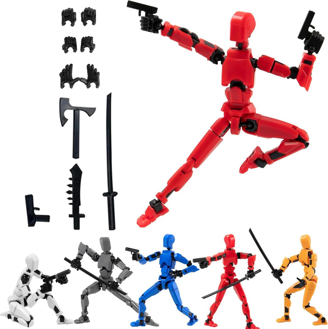 Titan T13 Action Figures Fidget Toys for Boys Autism Sensory Toys 3D Lucky Dummy N13 Robot Anime Figures Multi Joints Movable Cool Gadget Gift Toys for Kids (Assembly Completed/Red)
