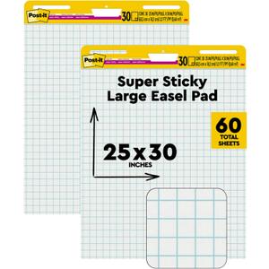 Post-it Super Sticky Easel Pad 25 x 30 Inches 30 Sheets/Pad 2 Pads (560) Large White Grid Premium Self Stick Flip Chart Paper Super Sticking Power