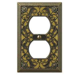 Amerelle 65TAB Filigree Wallplate, 1 Toggle, Antique Brass & 65DAB Filigree Wallplate, 1 Duplex, Antique Brass