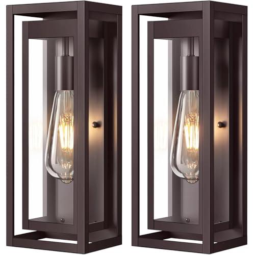Slypadan 15" Large Oil Rubbed Bronze Outdoor Light Fixture, 2 Pack ORB Outdoor Sconces, Modern Waterproof Wall Lights with Clear Glass Shade for Front Door, Porch, Garage - Amazon.com