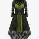 Rosegal Plus Size Women 2PCS Gothic Lace Hooded Dress(Green_1/5X) (Green, XL)