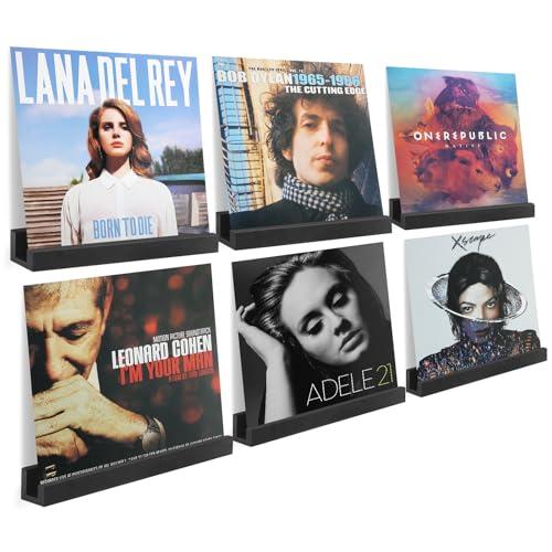 Heimera Vinyl Record Shelf Wall Mount, 6 Pack 12 inch Album Record Holder Display, Wood Floating Shelves for Wall Decor, Album Shelves, Kids Bookshelf, Magazine Rack, Black