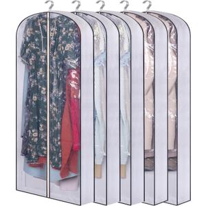 SLEEPING LAMB 60" Long Hanging Garment Bags for Closet Storage Gusseted Clear Dress Bag for Clothes, Gowns, Coats, Suits, 5 Packs