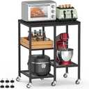 Kitchen Microwave Cart,Microwave Stand with Wheels,Coffee Bar Table Station,4-Tier Rolling Baker's Rack,Small Appliance Storage Shelf,Utility Side Table for Kitchen,Living Room (Black)