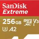 SanDisk 256GB Extreme microSDXC UHS-I Memory Card with Adapter - Up to 190MB/s, C10, U3, V30, 4K, 5K, A2, Micro SD Card - SDSQXAV-256G-GN6MA