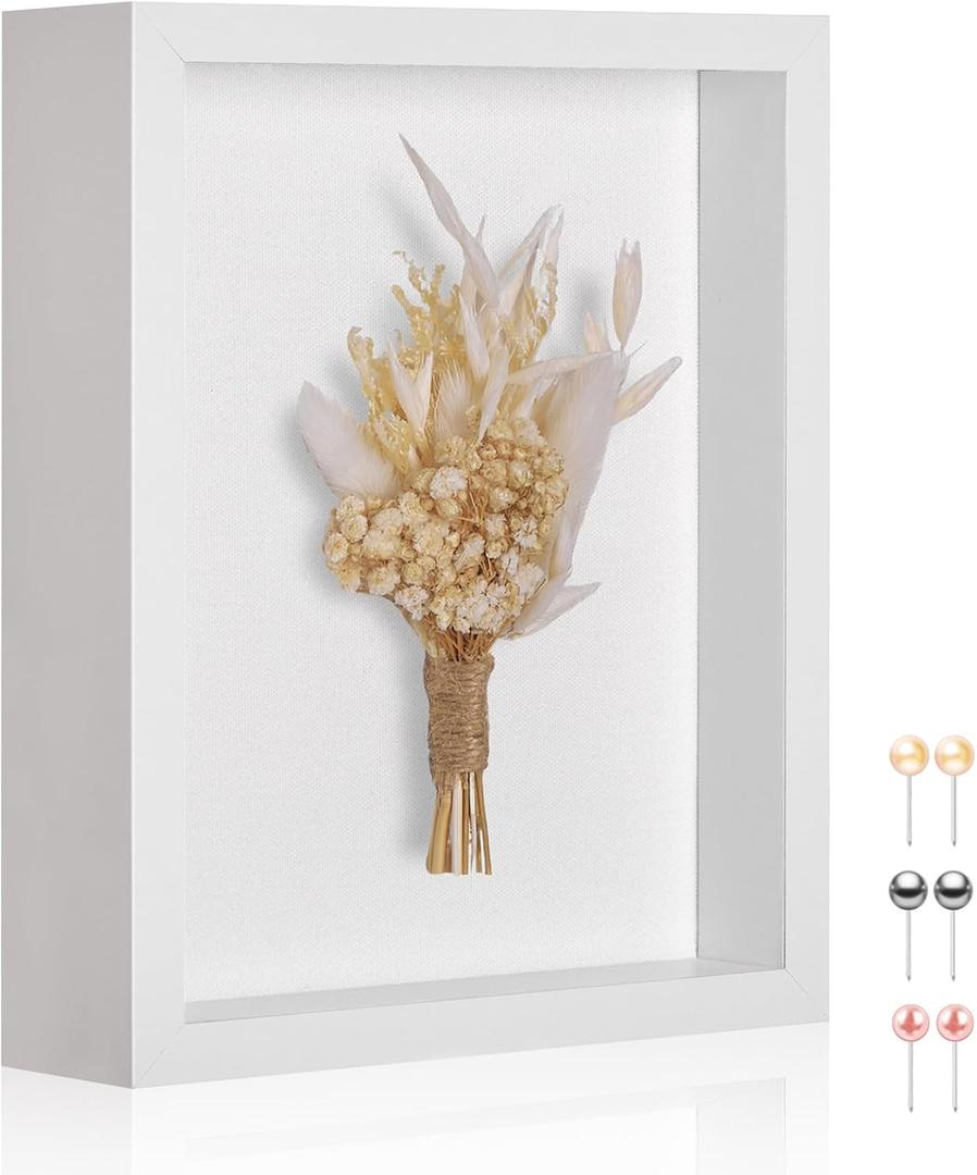 8x10 Shadow Box Picture Frame Display Case with Real Glass Panel and Soft Linen Back,White Deep Shadow Memory Box Frame 8x10 for Flower Baby Pet Wedding Photo Craft Memorial Gift