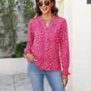 CiCiBird Womens Casual V Neck Blouses Button Down Shirts Long Sleeve Floral Print Business Work Tops (Pink, L)