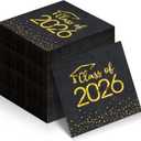 100Pcs Class of 2026 Graduation Napkins, Disposable Congrats Grad Paper Cocktail Napkins Square Foil Dot Hand Towels for 2026 School University College Graduation Party Decorations (Black and Gold