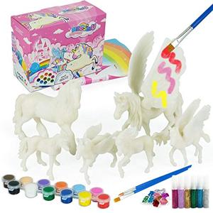 Whatstem DIY Painting Unicorn Kit Arts and Crafts Set for Kids or Girls Decorate and Drawing 3D Toys for Children Gift(6 Unicorns)