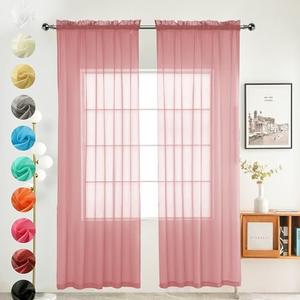 youleyar Solid Sheer Rod Pocket Curtain Voile Draperies 4 Panels White Beige Black Grey Coffee 52 Inch Width 96 Inch Long 1 Pair for Kitchen Bedroom Children Living Room Yard (Blush,52Wｘ96L)