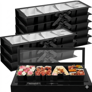 Dunzoom 8 Pack Xmas Letter Boxes for Christmas Gift Wrapping Xmas Letter Shaped Empty Flower Gift Box Fillable Christmas Party Favors Candy Presents Packaging (Black, Clear Lid)