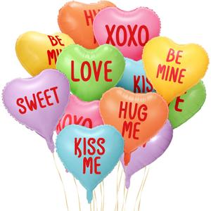 Libima 12 Pcs Valentine's Day Candy Heart Balloons 18 Inch Foil Heart Shaped Balloons XOXO Love Sweet Be Mine Kiss Me Hug Me Foil Valentine's Day Wedding Decor(Colorful)