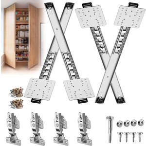 Pocket Door Slides,Pocket Slide Hinges for Installing Hidden Doors, Suitable for Cabinet Doors, Wardrobe Doors, Storage Cabinet Doors (Silver, 18in, 4PC)