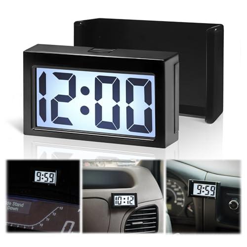 Betus Upgraded Car Digital Clock with Backlight – Stick-On or Clip-On Clock for Dashboard & Air Vent – Large Time & Day Display – Easy to Install – Compact Size – Black, 1 Pack