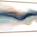 HLNIUC Navy Blue Abstract Framed Canvas Wall Art, Watercolor Wave Line Horizontal Wall Decor, Long Teal Orange Coastal Artwork(40"x20"), Large Neutral Modern Prints for Living Room, Bedroom, Office