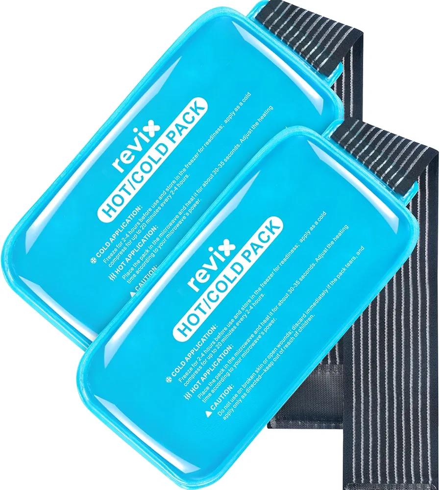 REVIX Ice Packs for Injuries Reusable, 2 Packs Hot & Cold Gel Ice Packs with PVC Cooling Design & Adjustable Strap, Flexible Therapy on Joints, Muscles, Shoulder, Back and Knee (10" x 5" Blue)