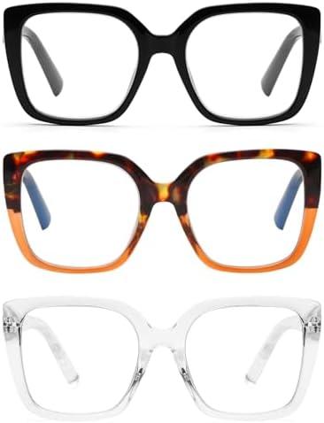 DOOViC 3 Pack Oversized Reading Glasses for Women Blue Light Blocking Square Stylish Computer Readers +1.25