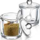 Reallnaive 2 Set Glass Salt Cellar with Lid and Spoon Container for Kosher, Sea, Himalayan Salt, Candy, Pepper, Heavyweight Seasoning Jar, Dishwasher Safe, 8.7oz (White)
