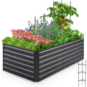 Quictent Galvanized Raised Garden Bed 6x3x2 Ft Metal Planter Box Bottomless for Backyard Outdoor, Include 1 pc Tomato Cage (Dark Gray)