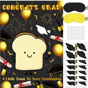 Pin The Cap On The Toast Game Class of 2026 Graduation Congrats Grad Poster with 24 Pcs Stickers Fun Activity Party Decorations Supplies for Kindergarten Senior High School College Students