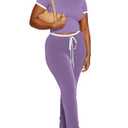 PINSV Women's 2 Piece Outfits Short Sleeve Tops and Long Pants Tracksuit Lounge Sets Lilac L (Purple, L)