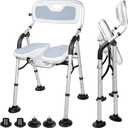 Foldable Shower Chair, Upgraded U-Shape Private Shower Seat, Adjustable Height, Tool-Free Non-Slip Portable Folding Bathroom Chairs for Elderly and Disabled, Adults,Pregnant,Handicap, White/Black