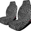 2 PCS Car Seat Covers for Front Seat, Black Leopard Print Auto Universal Seats Protector Cover for Most Cars SUV Sedan