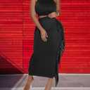 Vrtige Women's 2 Piece Outfits Halter Sleeveless Crop Top and Fringe Bodycon Maxi Skirt Set (Black, XXL)