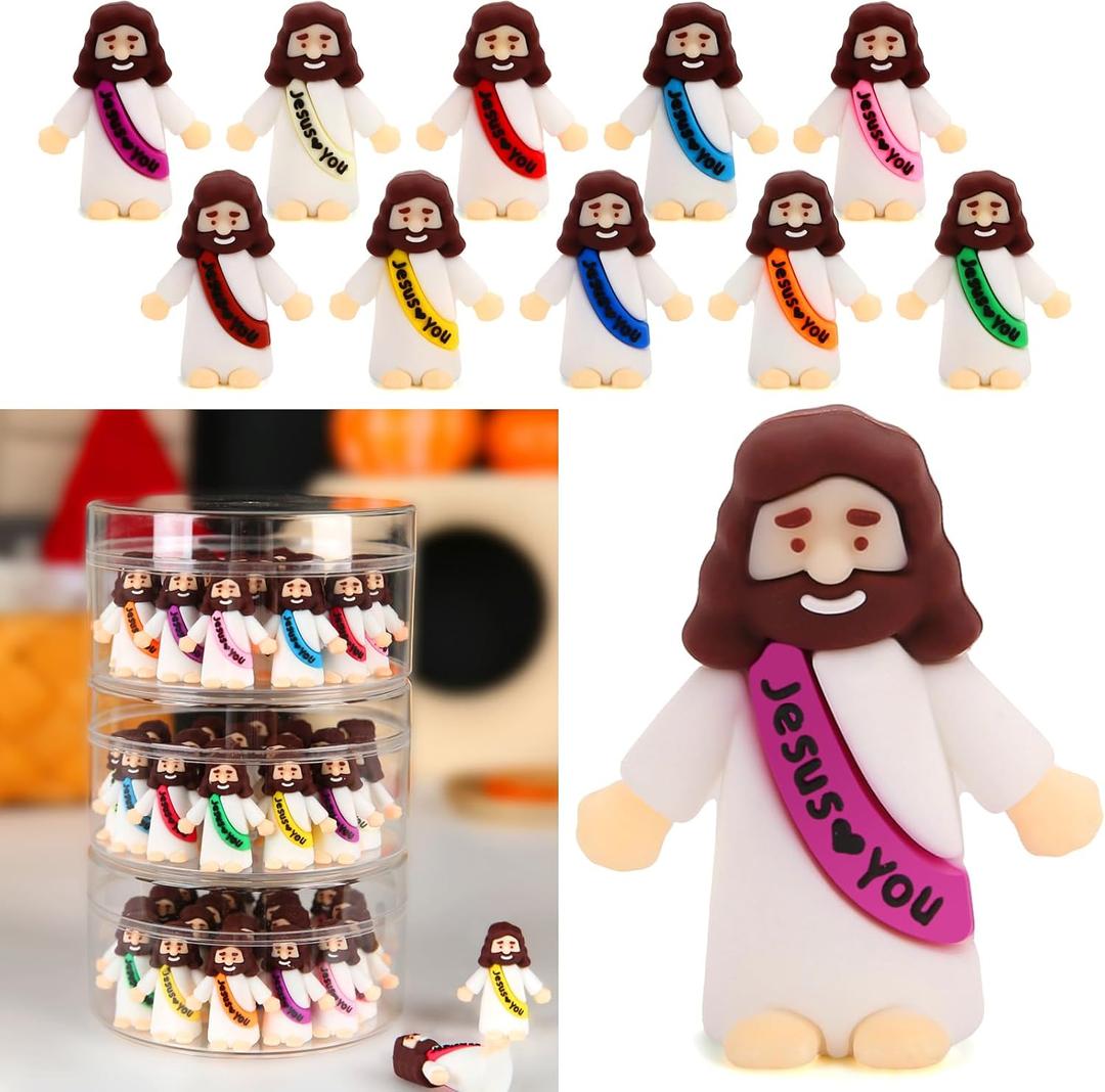 100 Pcs Little Jesus Figures, Jesus Loves You Figures, Mini Jesus Figurines in Bulk, Tiny Baby Jesus Figures for Crafts Pocket Hide and Seek, Sunday School Religious Party Favors Gift (10 Colors)