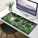 Large Extended Gaming Mouse Pad with Stitched Edges,Green Desk Mat XL Cool Desk Pad Keyboard Mat,Kawaii Cute Cat Flower Mouse Pad Desk Mat Desk Decor with Non-Slip Rubber Base,Large Computer Mat (B1)
