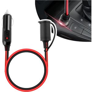 3Ft Cigarette Lighter Extension Cord,16 AWG 12V/24V Car Charger Extension for Car Refrigerators,Phones,Air Compressors,Water Resistant 12V Extension Cable Car Accessories (3Ft)