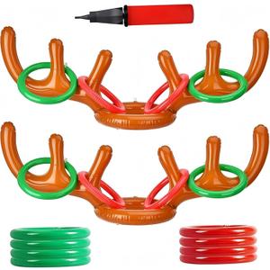 Christmas Party Toss Game Inflatable Reindeer Antler Hat with Rings for Kids Adults Family Xmas Fun Games(2 Antlers8 Rings,1 Pump) (brown)
