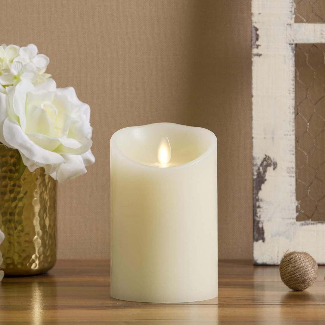Flameless LED Battery Operated Ivory Pillar Candle, Flickering Realistic Moving Flame, 3" x 4.5" Luminous Real Wax Indoor Home Decor