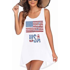 4th of July Dresses for Women USA Sleeveless T Shirt Dress Independence Day American Flag Sundress M