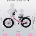 GROWNEER 16" Kids Balance Bike for 4-8 Year Old Boys Girls, Lightweight High Carbon Steel Frame, Adjustable Padded Seat & Handlebars, Rear Brake, All-Terrain, Pink
