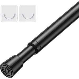 Tension Curtain Rod 26-39 Inch No Drilling Spring Loaded Curtain Rods Adjustable Extendable Tension Rods for Window Closet Bookshelf Kitchen Bathroom, Black