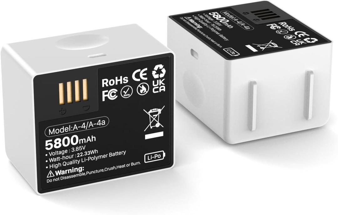 2pack 5800mAh for Arlo Pro 4 Battery, 2025 Upgrade Rechargeable High Capacity Lithium Battery for Arlo Pro 5S 2K, Pro 4, Pro 3, Ultra 2 Cameras